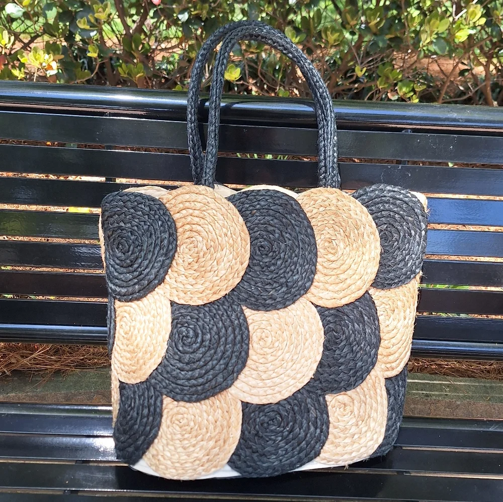 Woven Wicker Bag Purse Natural Jute Large Modern Tote Beach Uptown Shoulder Bags - Picture 13 of 16